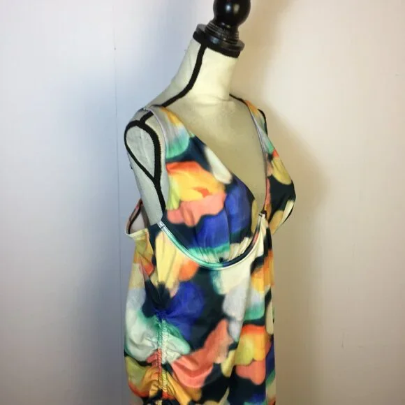 New! Swim by Cacique Tankini Top 40D Tie Dye Light Lined Plunge Underwired - Picture 7 of 16